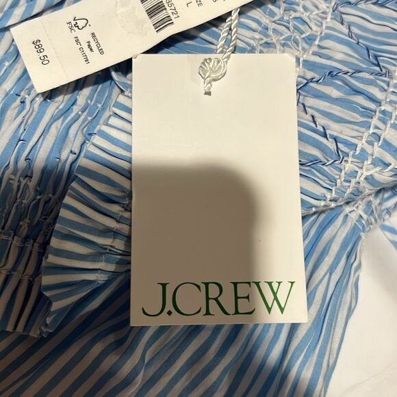 J. Crew blue and white Paloma top in stripe NWT smocked size large - Picture 9 of 12